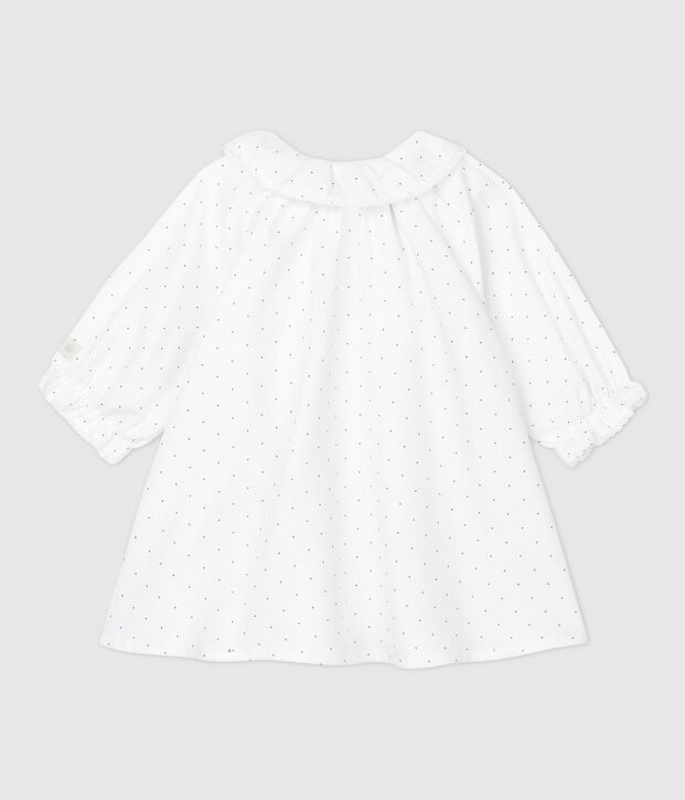 Vestido con flores de beb&eacute; ni&ntilde;a de sarga de algod&oacute;n org&aacute;nico blanco/gris