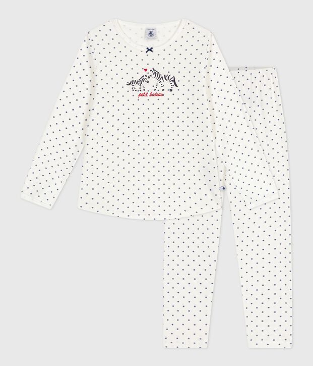 Pijama infantil de algod&oacute;n con estampado de lunares azul/azul