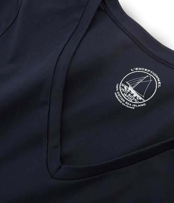 Camiseta manga larga de algodón Sea Island para mujer azul MARINE