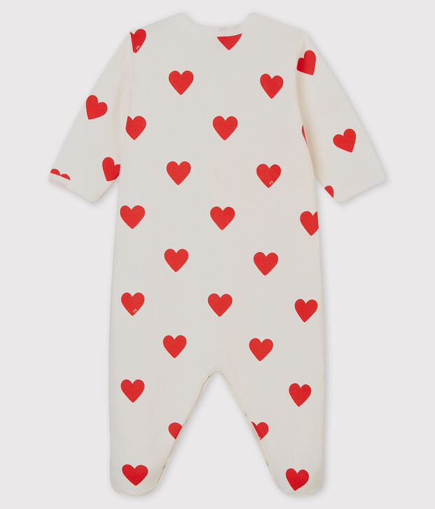 Pelele de punto mulet&oacute;n con corazones rojos para beb&eacute; blanco/rojo