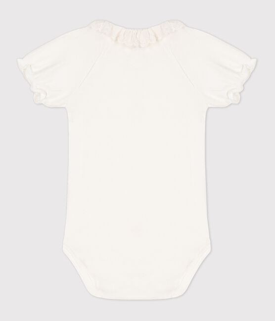 Bodi con cuello de bebé niña de algodón orgánico blanco MARSHMALLOW