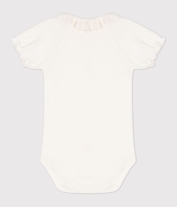 Bodi con cuello de beb&eacute; ni&ntilde;a de algod&oacute;n org&aacute;nico blanco