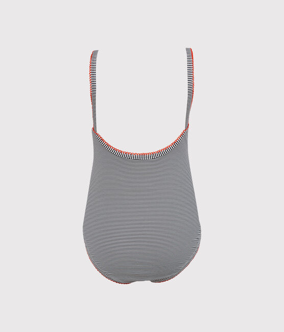 Traje de baño 1 pieza para niña azul ABYSSE/blanco LAIT