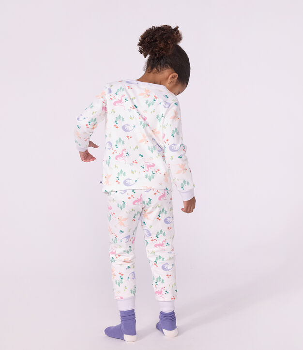 Pijama infantil de mulet&oacute;n con estampado de dragones blanco/multicolor