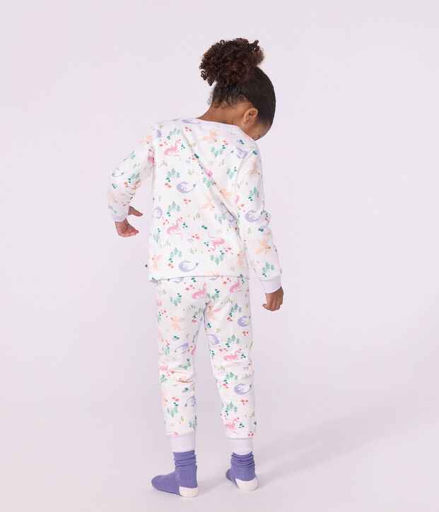 Pijama infantil de mulet&oacute;n con estampado de dragones blanco/multicolor