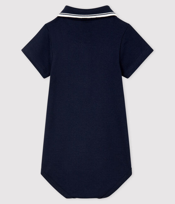 Bodi de manga corta con cuello de polo de algodón de bebé azul SMOKING