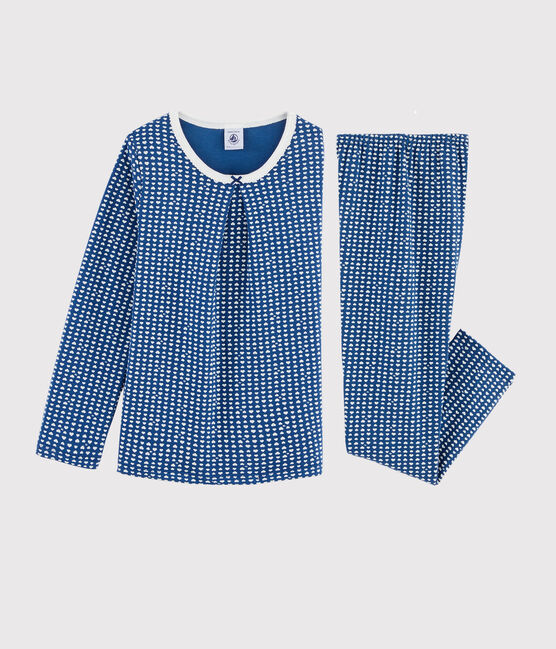 Pijama estampado con corazones de niña de tela túbica azul MAJOR/blanco MARSHMALLOW