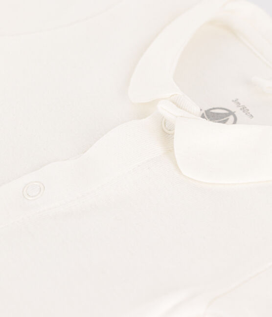 Body de algodón de manga corta con cuello para bebé blanco MARSHMALLOW