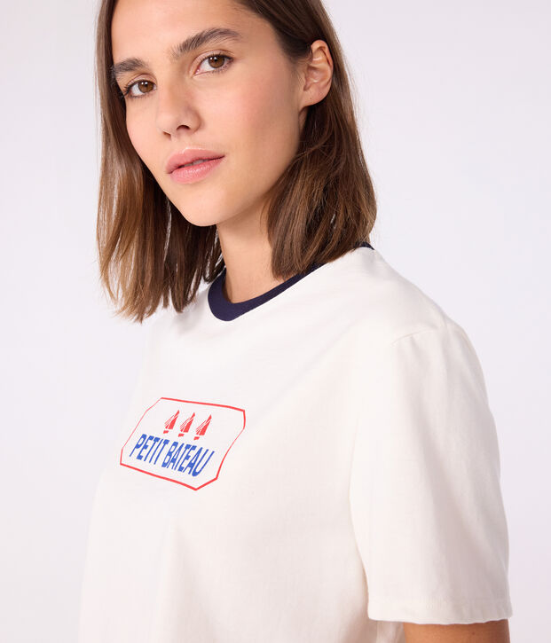 Camiseta Recta de algod&oacute;n de manga corta para mujer azul/azul