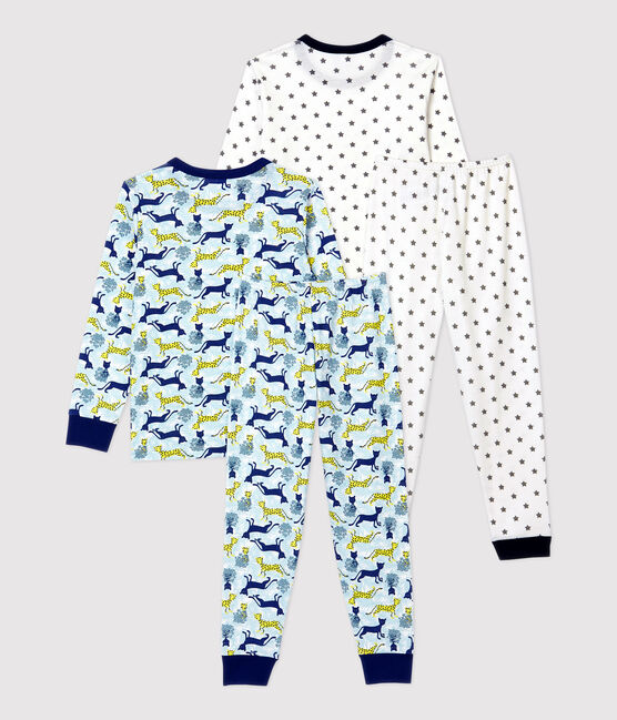 Juego de 2 pijamas de niño de algodón, uno con estampados de estrellas y otro de panteras variante 1