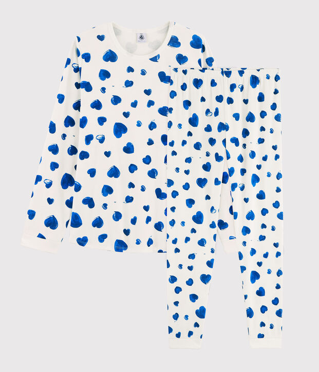 Pijama de chica - mujer con corazones de punto blanco/azul