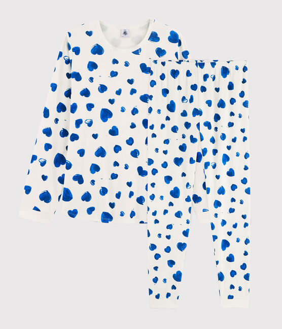 Pijama de chica - mujer con corazones de punto blanco MARSHMALLOW/azul BLEU