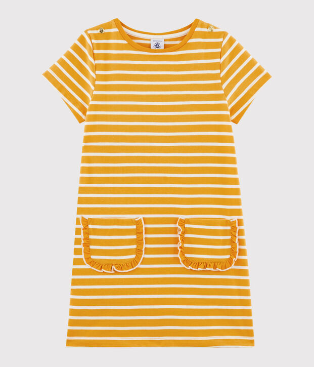 Vestido de manga corta para ni&ntilde;a amarillo/blanco