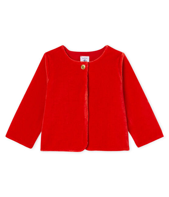 Cárdigan de rayas y terciopelo para bebé niña rojo TERKUIT