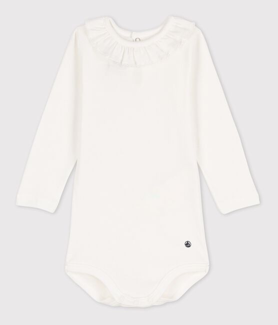Bodi de manga larga con cuello de bebé en algodón blanco MARSHMALLOW