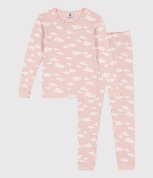 Pijama de algod&oacute;n ajustado para ni&ntilde;a rosa/blanco
