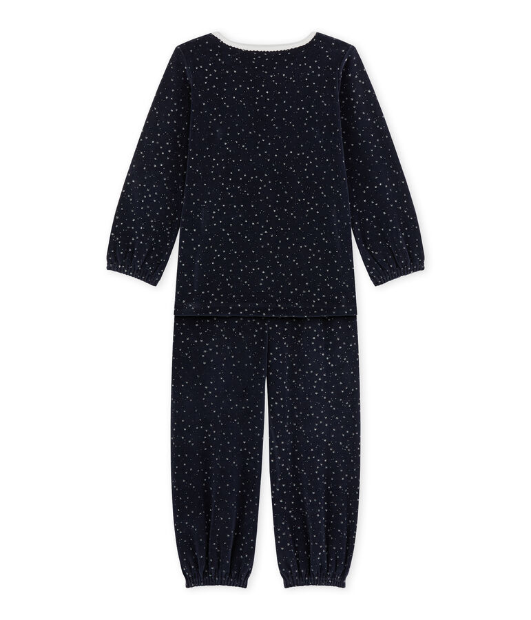 Pijama de terciopelo para ni&ntilde;a azul/gris