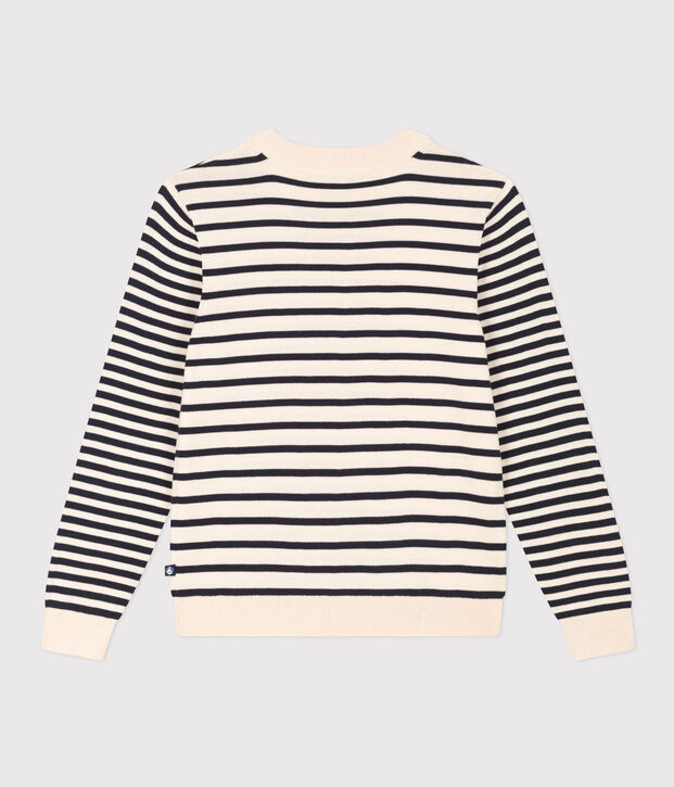 Jersey marinero de algod&oacute;n para mujer crudo/azul