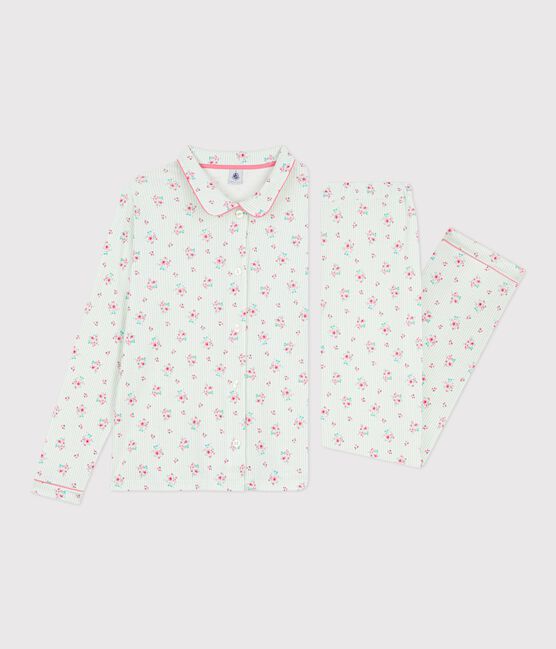 Pijama abotonado de algodón estampado para mujer blanco MARSHMALLOW/blanco MULTICO
