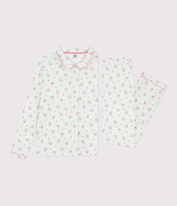 Pijama abotonado de algod&oacute;n estampado para mujer blanco/multicolor