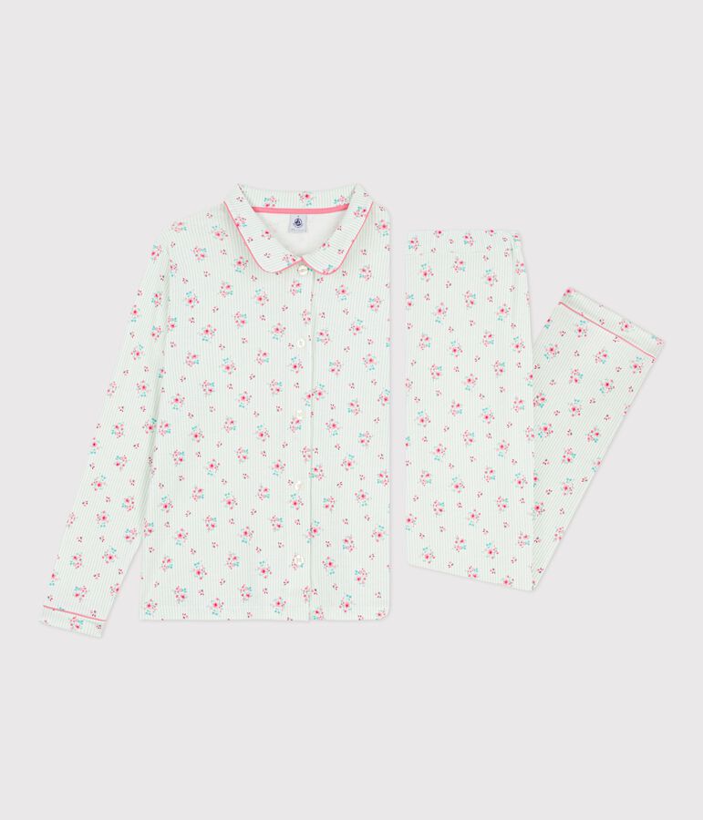 Pijama abotonado de algod&oacute;n estampado para mujer blanco/multicolor