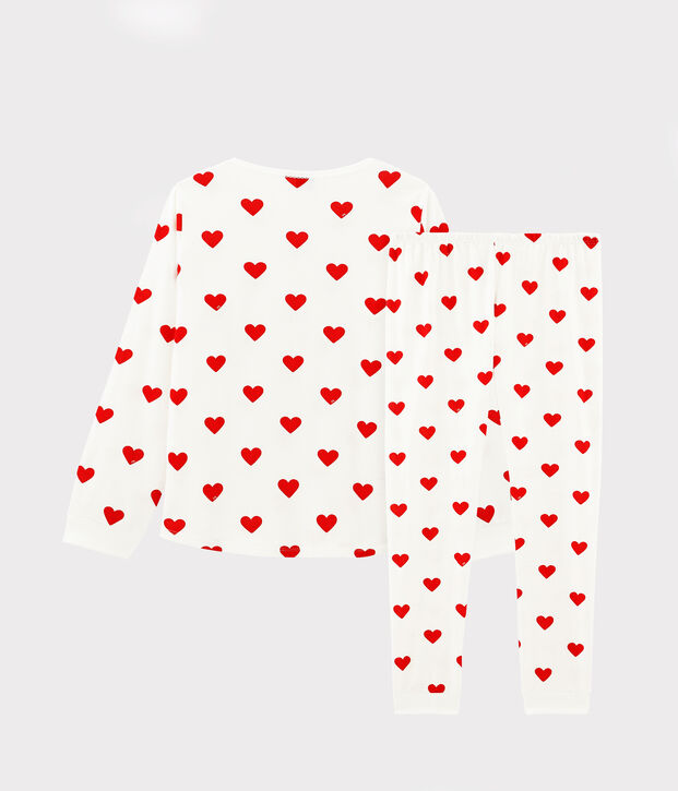 Pijama infantil con corazones de felpa blanco/rojo