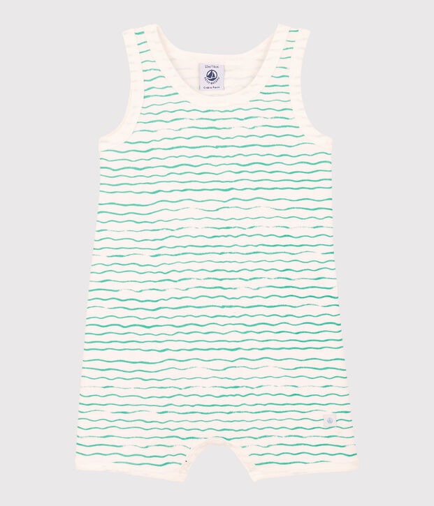 Mono corto de olas de algod&oacute;n de beb&eacute; blanco/verde