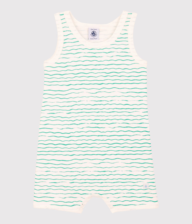 Mono corto de olas de algod&oacute;n de beb&eacute; blanco/verde