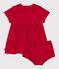 Vestido liso de algod&oacute;n de manga corta y pololo para beb&eacute; rojo