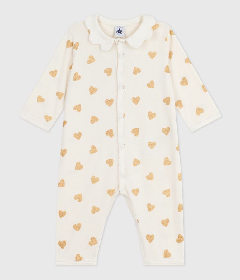 Pijama de beb&eacute; de algod&oacute;n sin pies con estampado de corazones con purpurina dorada crudo/amarillo