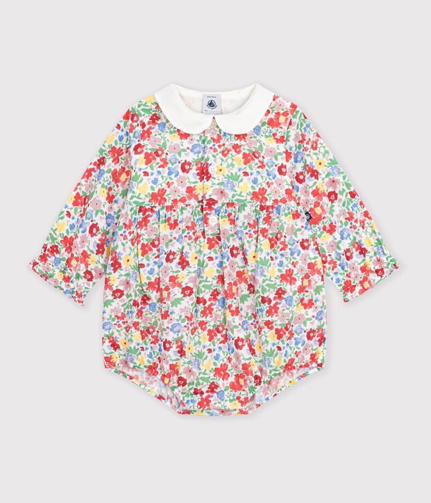 Pelele corto de algod&oacute;n estampado de flores para beb&eacute; blanco/multicolor