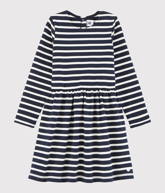 Vestido de manga larga para niña azul SMOKING/blanco MARSHMALLOW