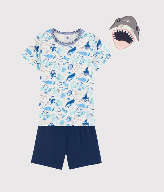 Pijama corto de algodón disfraz de tiburón para niña/niño blanco MARSHMALLOW/blanco MULTICO