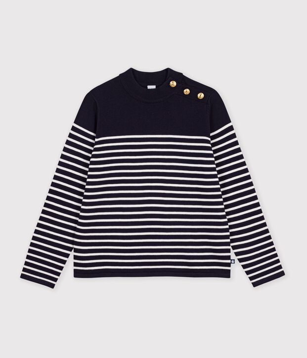 Jersey marinero de lana y algod&oacute;n a rayas para mujer azul/blanco