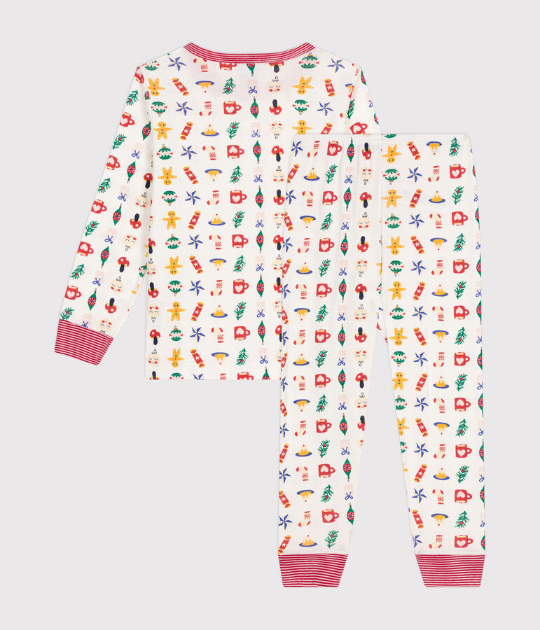 Pijama infantil de algod&oacute;n con estampado de Navidad blanco/multicolor