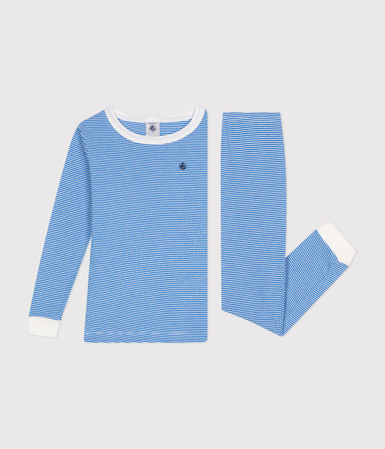 Pijama infantil ajustado de algodón a rayas DELPHINIUM/ MARSHMALLOW
