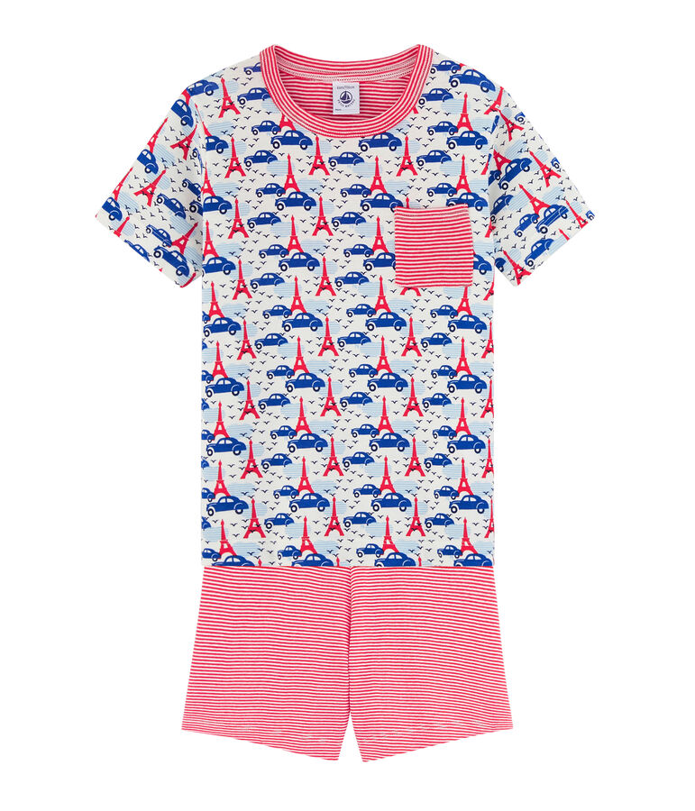 Pijama corto de punto para ni&ntilde;o blanco/multicolor