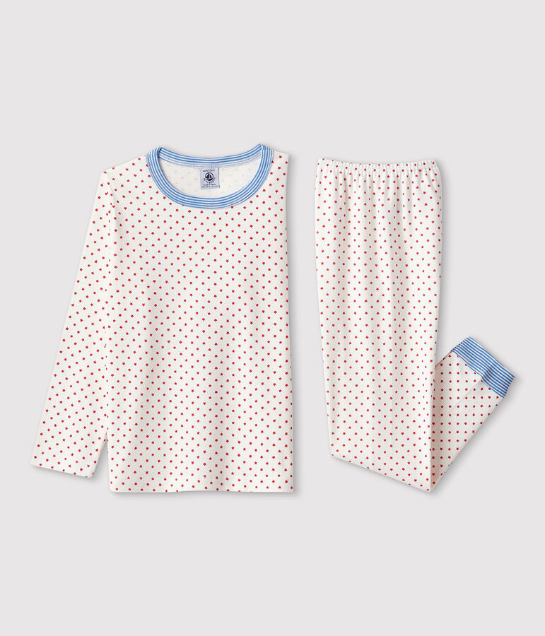 Pijama con motivos de algod&oacute;n org&aacute;nico infantil unisex blanco MARSHMALLOW/rojo PEPS