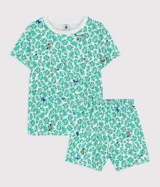 Pijama corto de algod&oacute;n con estampado vegetal para ni&ntilde;o blanco/multicolor