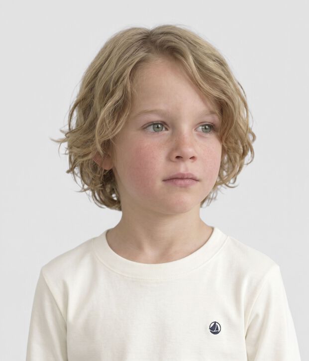 Camiseta de manga larga de punto para ni&ntilde;o/a blanco