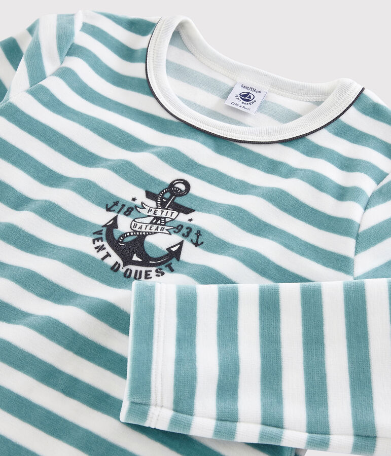 Pijama de terciopelo con ancla para ni&ntilde;o blanco/azul/multicolor