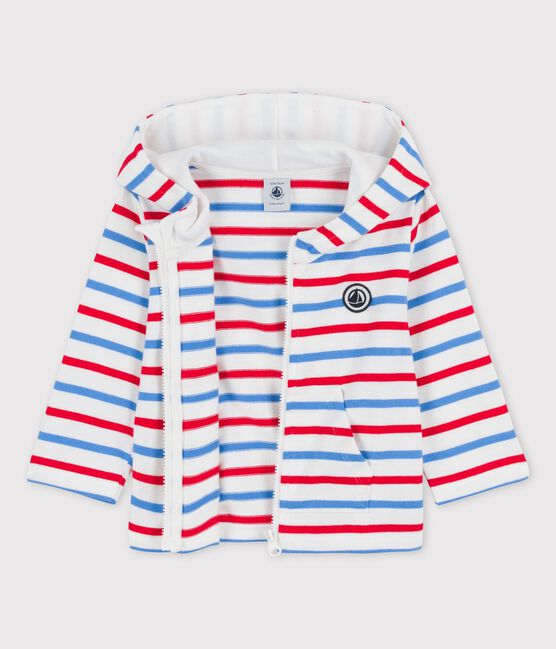 Sudadera con capucha a rayas de jersey grueso para bebé blanco MARSHMALLOW/blanco MULTICO