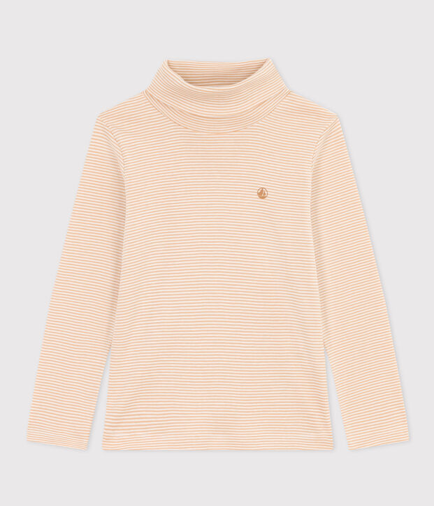 Prenda de cuello cisne a rayas de algod&oacute;n de ni&ntilde;a/ni&ntilde;o beige/blanco