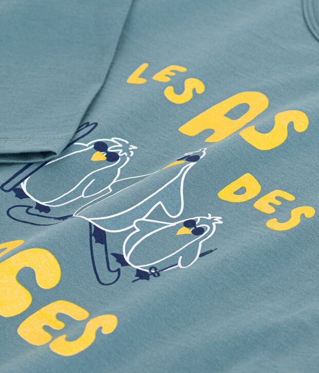 Camiseta infantil de algod&oacute;n de manga larga con estampado azul