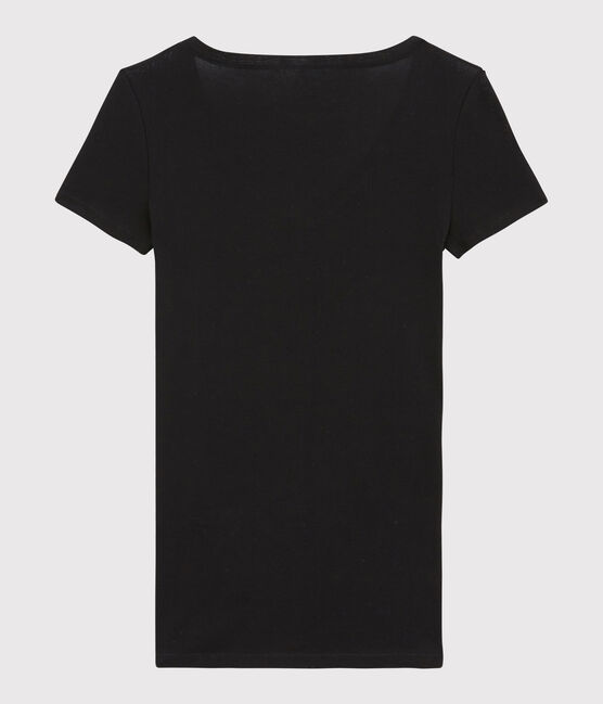 Camiseta de canalé ligero de mujer negro NOIR