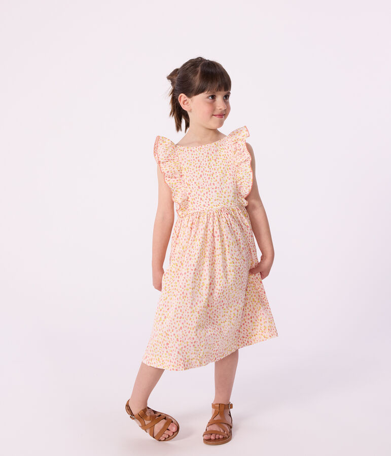 Vestido infantil sin mangas de algod&oacute;n con estampado y espalda descubierta blanco/multicolor