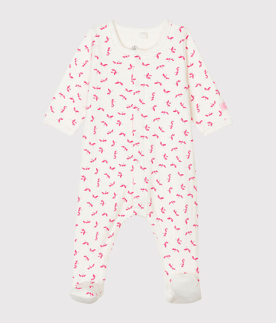 Bodyjama de tela túbica para bebé de niña blanco MARSHMALLOW/rosa GROSEILLER