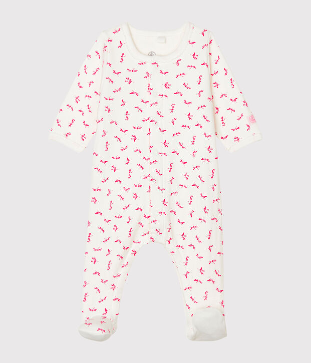 Bodyjama de tela t&uacute;bica para beb&eacute; de ni&ntilde;a blanco/rosa