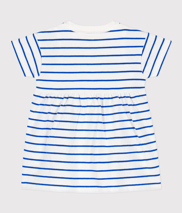 Vestido de felpa con body integrado para beb&eacute; blanco/azul