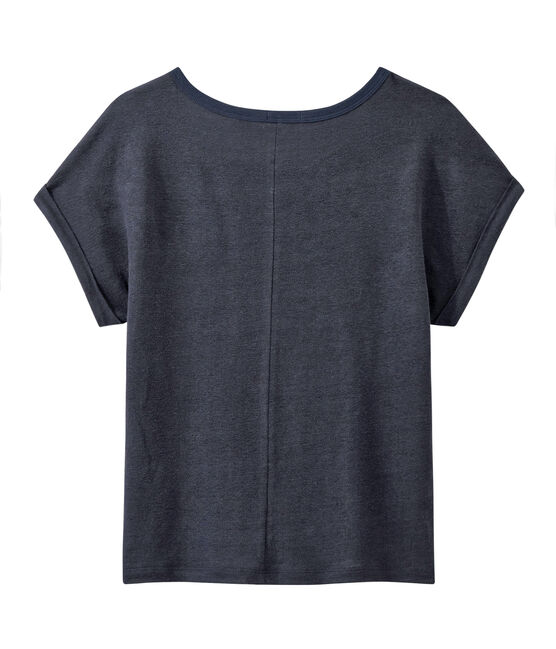 Camiseta de lino brillante para mujer azul SMOKING